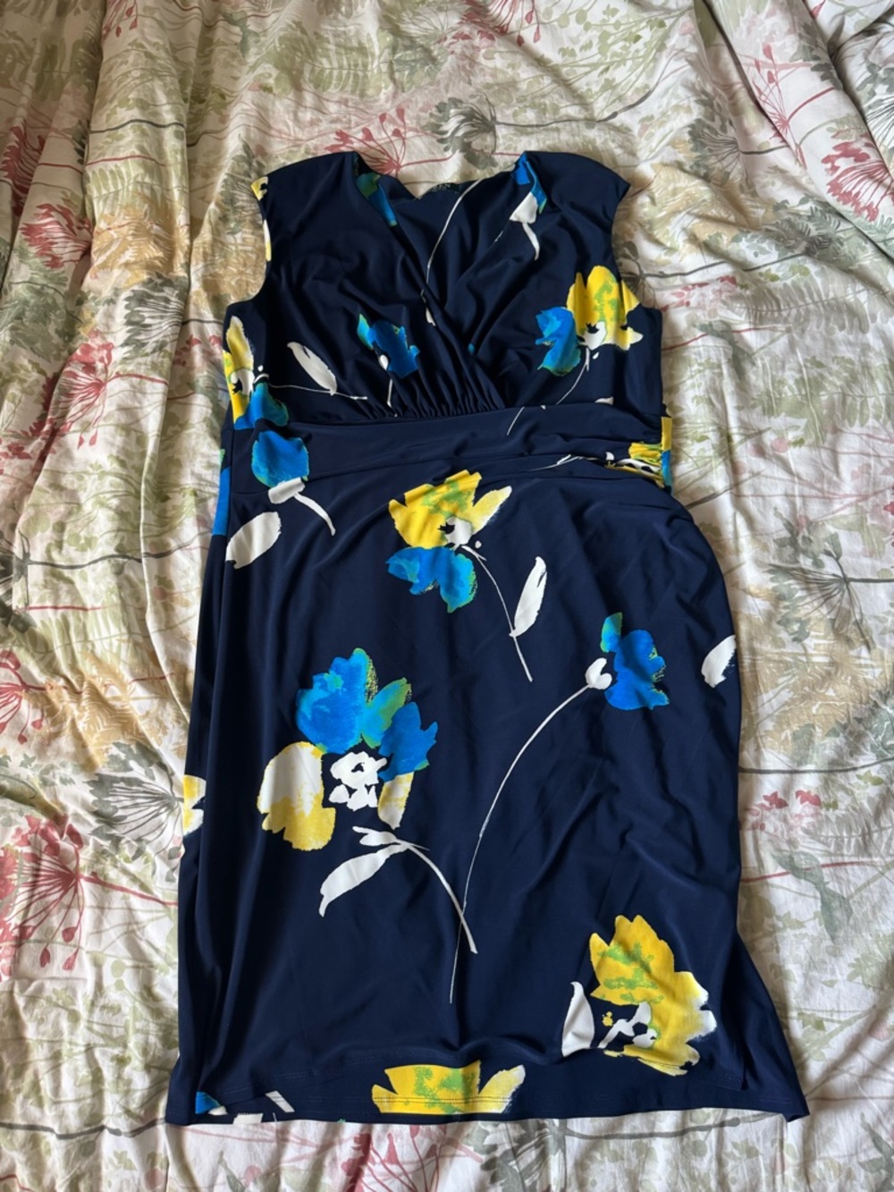 Ralph Lauren Navy Floral Cap-Sleeve Sheath Dress READ DESCRIPTION